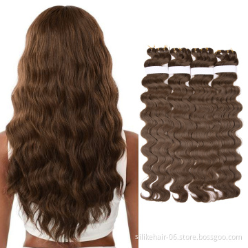 Wholesale Pre Feathered Hybrid Long Ombre Brown Red Water Wave Braids Synthetic Hair Extensions Body Wave Crochet Braiding